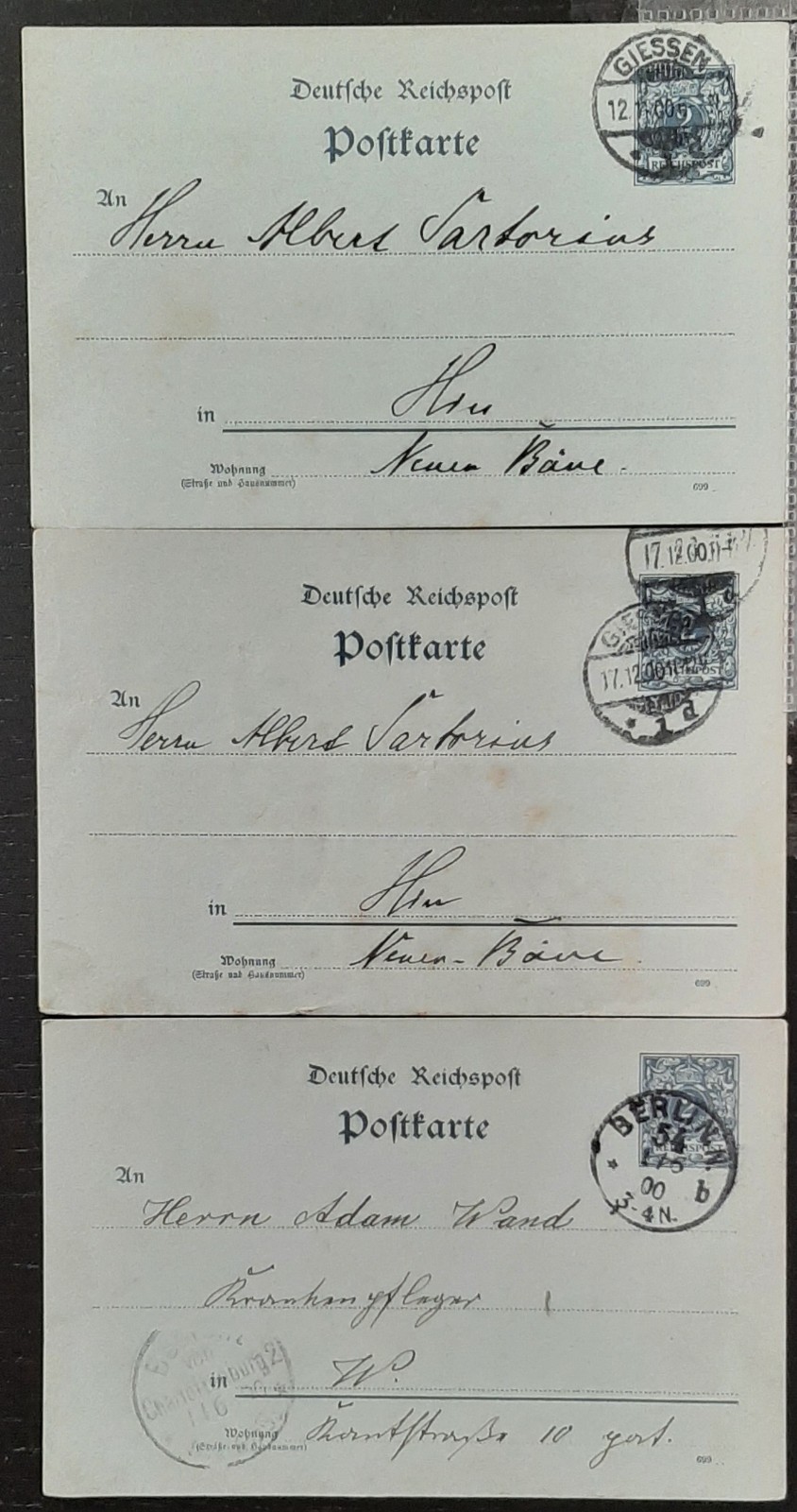 y(GER-859) GERMANY 1900 REICHPOST 2pf postal postcard used (3) different cards