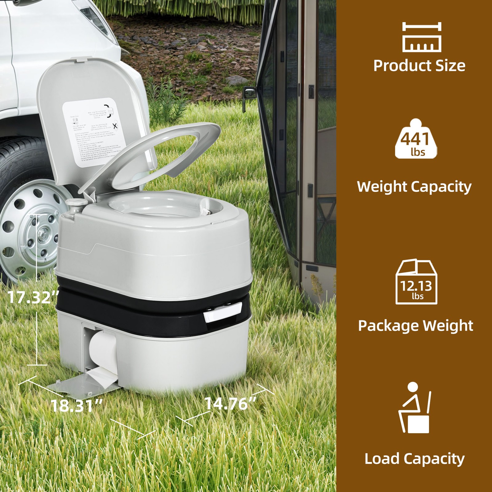 Portable Toilet 6.34 Gallon Porta Potty W/Paper and Detergent Collection Travel