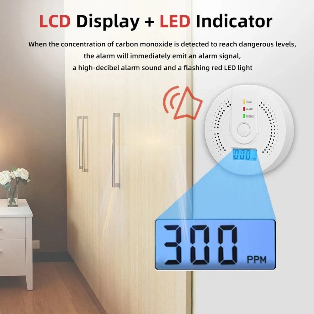 Carbon Monoxide Detector Warning Safety Alarm Sensor LED Digital Battery Powered