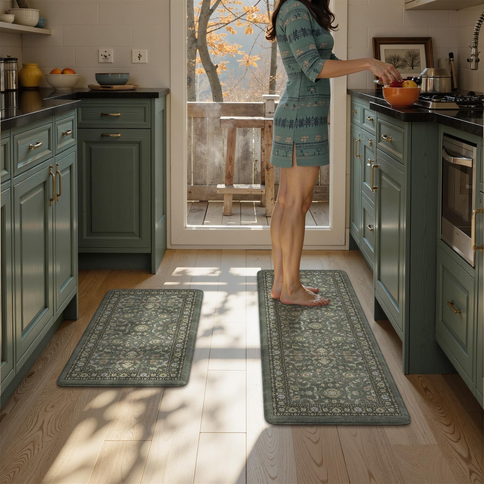 KIMODE Comfort Kitchen Mats 17.3" x 47"+ x 29"--0.47 inches, Dark Green