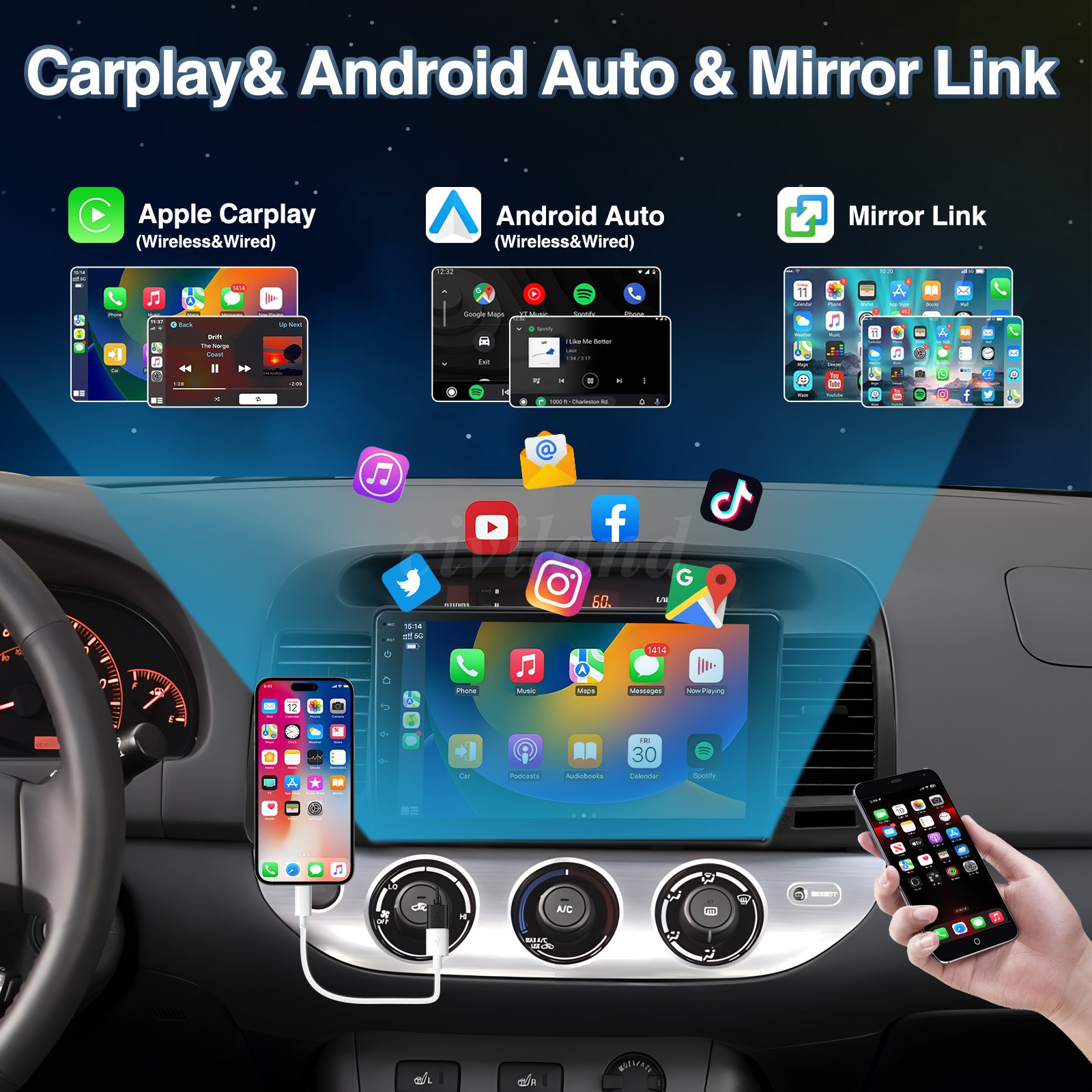 Apple Carplay For Toyota Camry 2000-2006 9" Android Car Radio Stereo GPS Navi