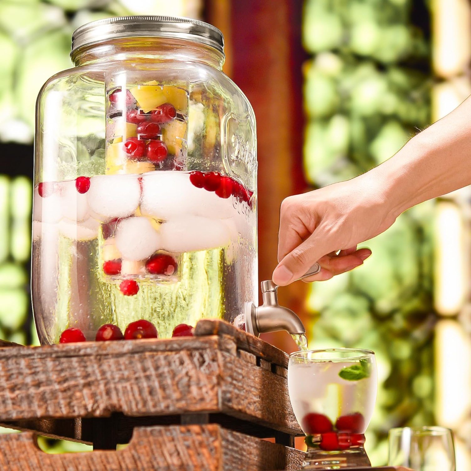 2 PACK 2 Gallon Leakproof Glass Beverage Drink Dispensers Metal Stand and Lid