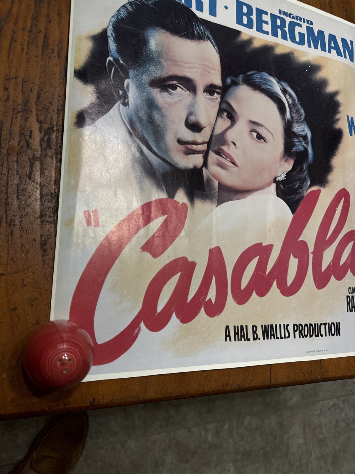Vintage Casablanca Movie Poster 23 x 18 3/8 Inches