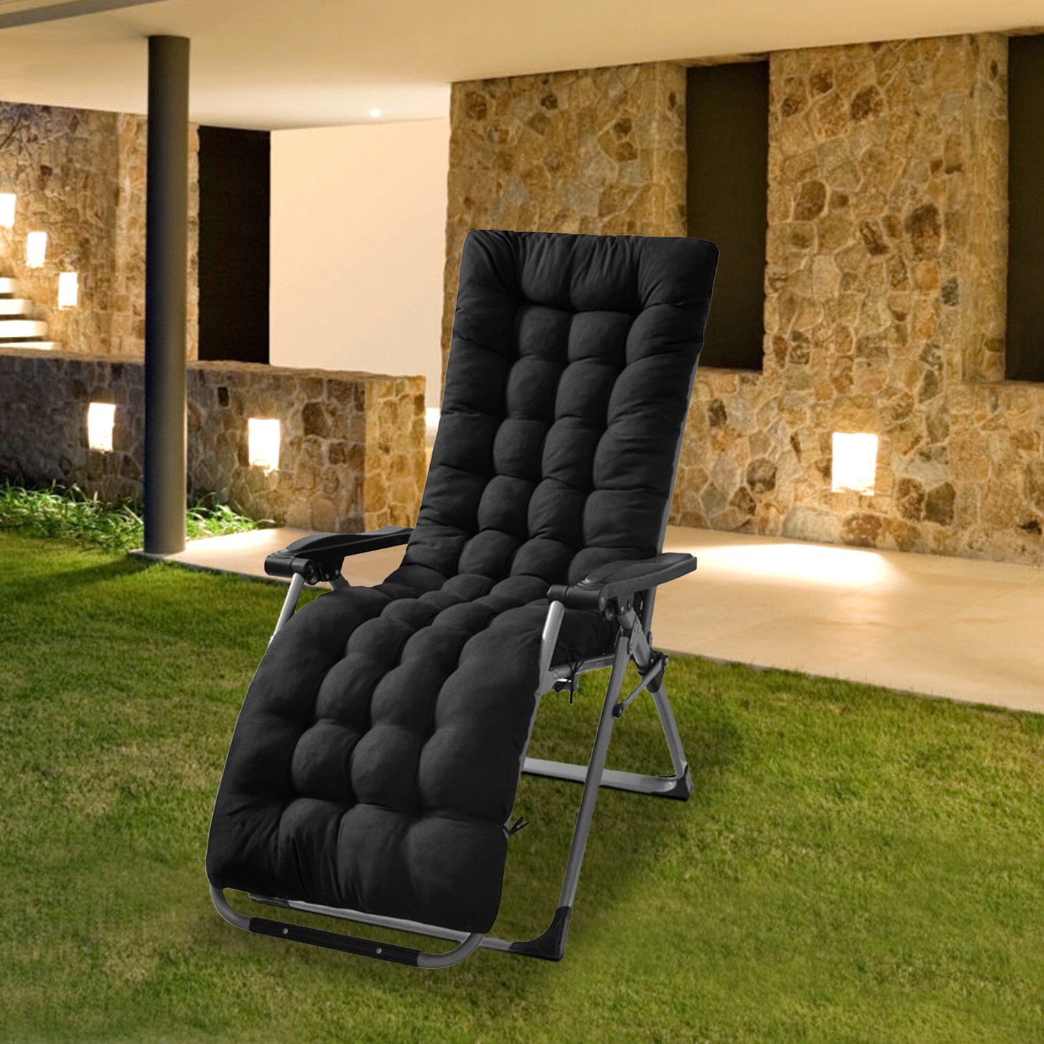 2-Styles In/Outdoor Deck Lounge Chair Cushion Tufted Rocking Recliner Padding