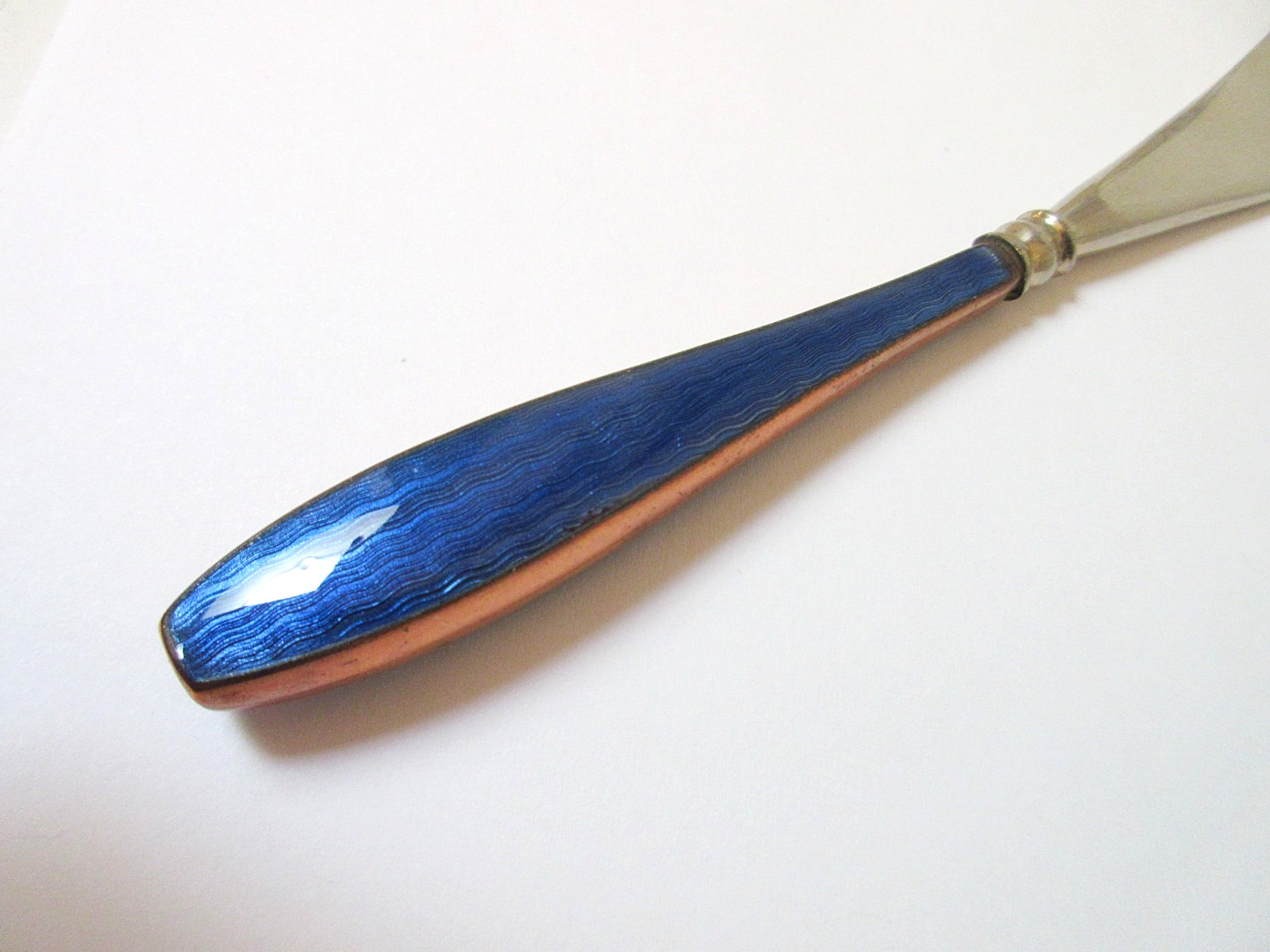 Antique Shoe Horn Sapphire Blue Guilloche Enamel
