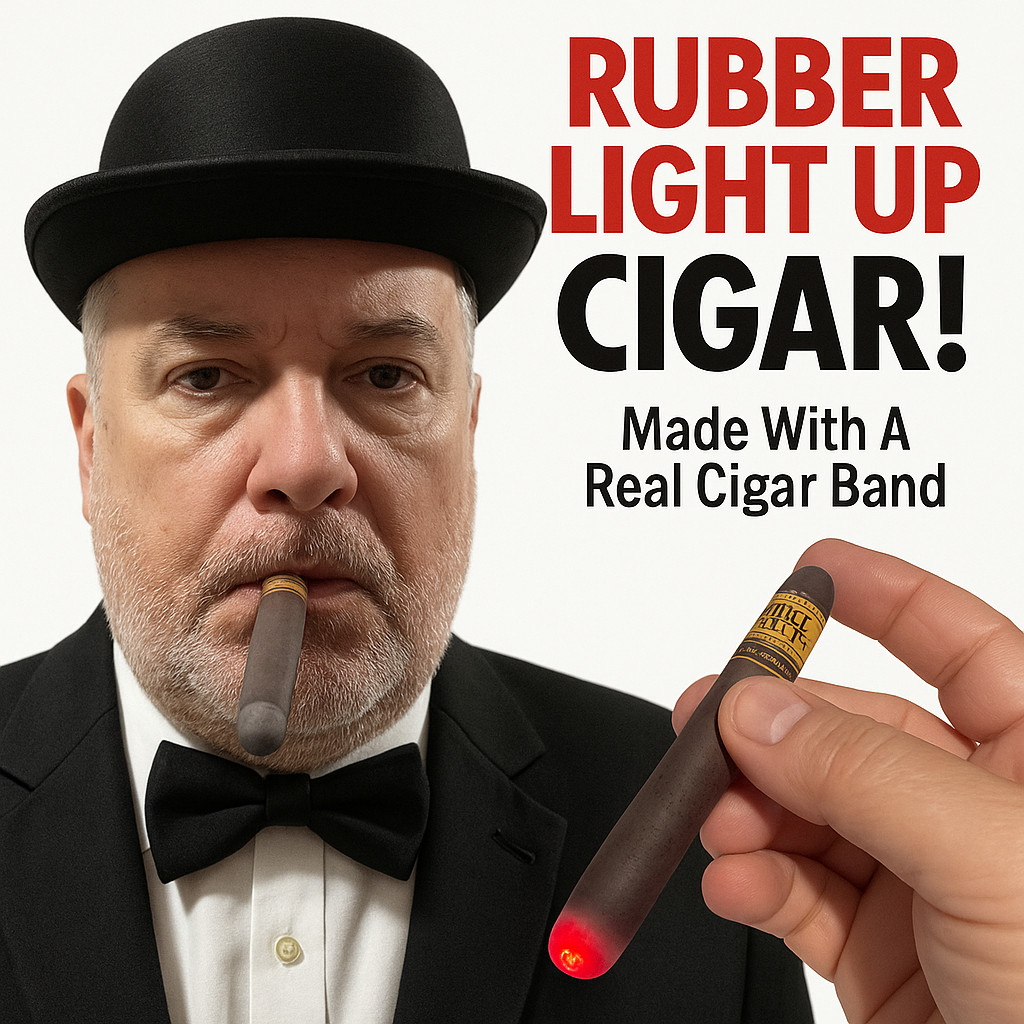 LIGHT UP RUBBER CIGAR + Real Band Fake Red Ash D Joke Prank Magic Trick LED Prop