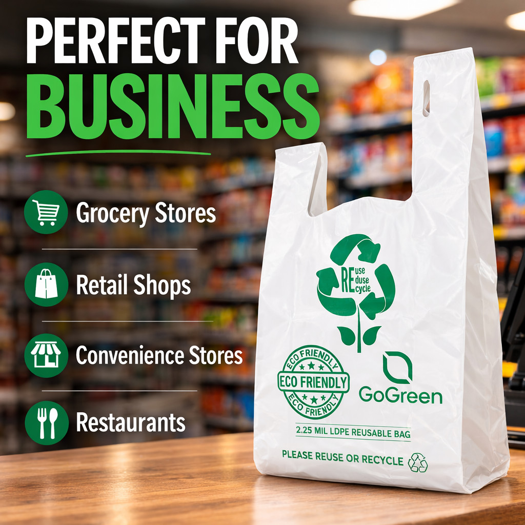 Heavy Duty T Shirt White Grocery Bags 1/6 Large 21x6.5x11.5 2.25 Mil Bags