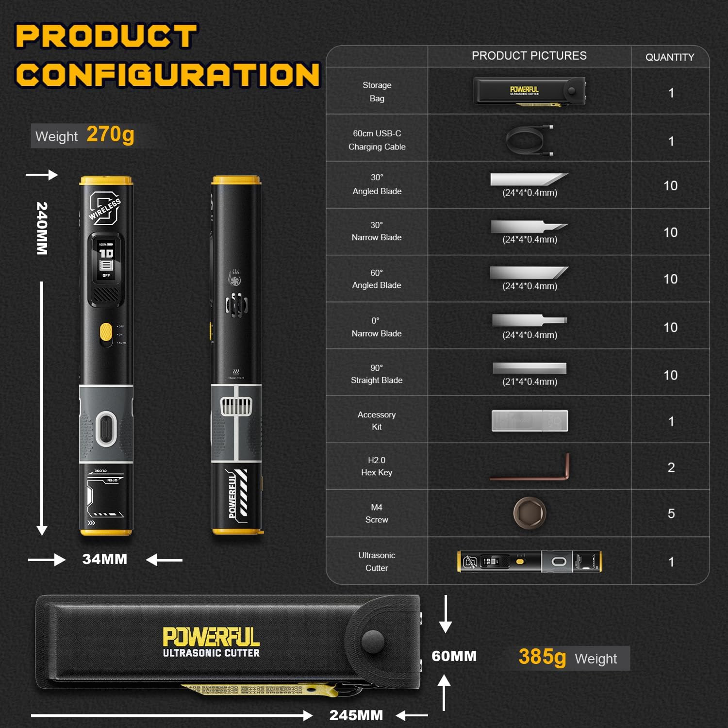 Wireless Ultrasonic Cutter, 40kHz Vibration & 2 Cutting Modes, Includes 50 Repla
