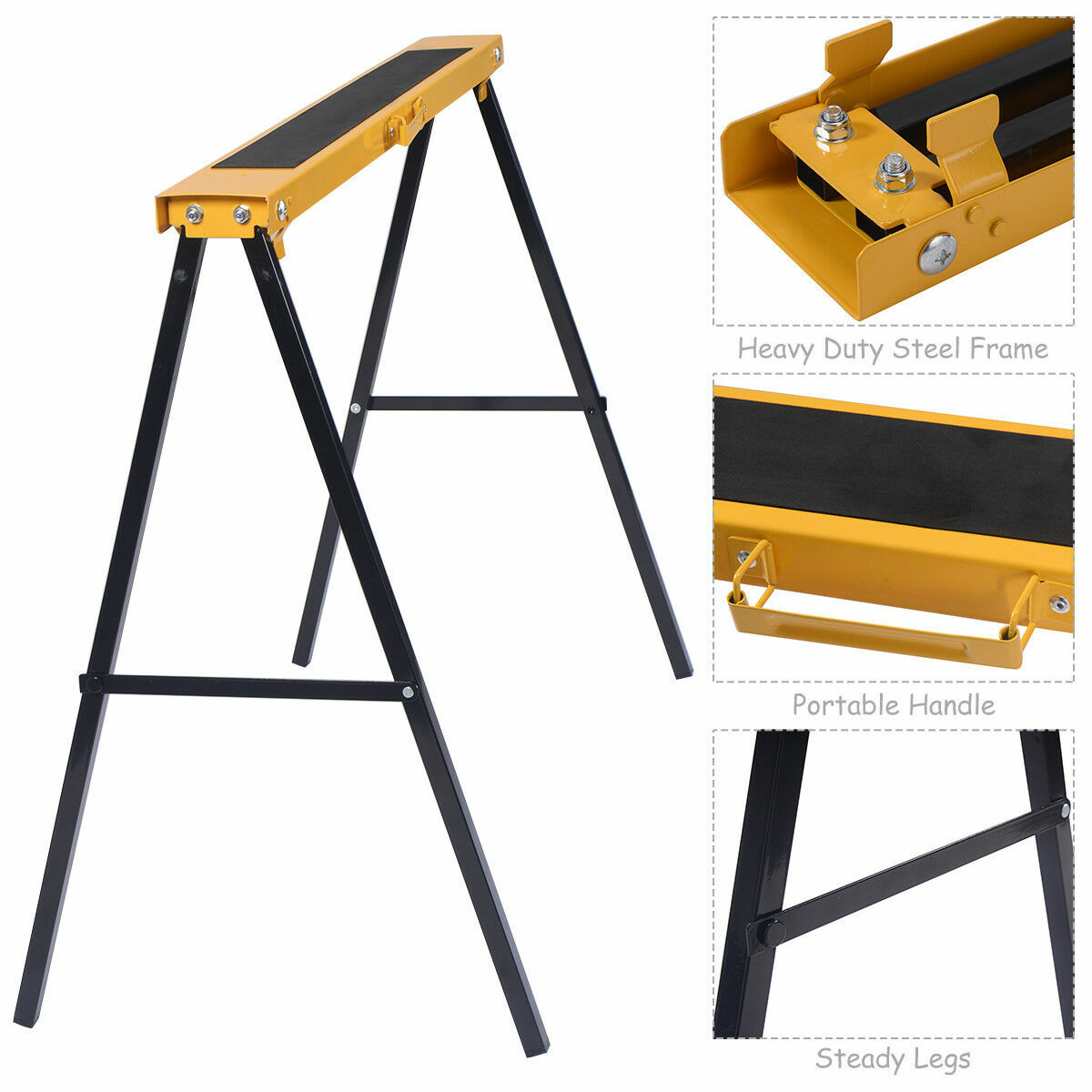 IRONMAX 2 Pack Heavy Duty Saw Horse Steel Folding Legs Sawhorse 275 lbs Capacity