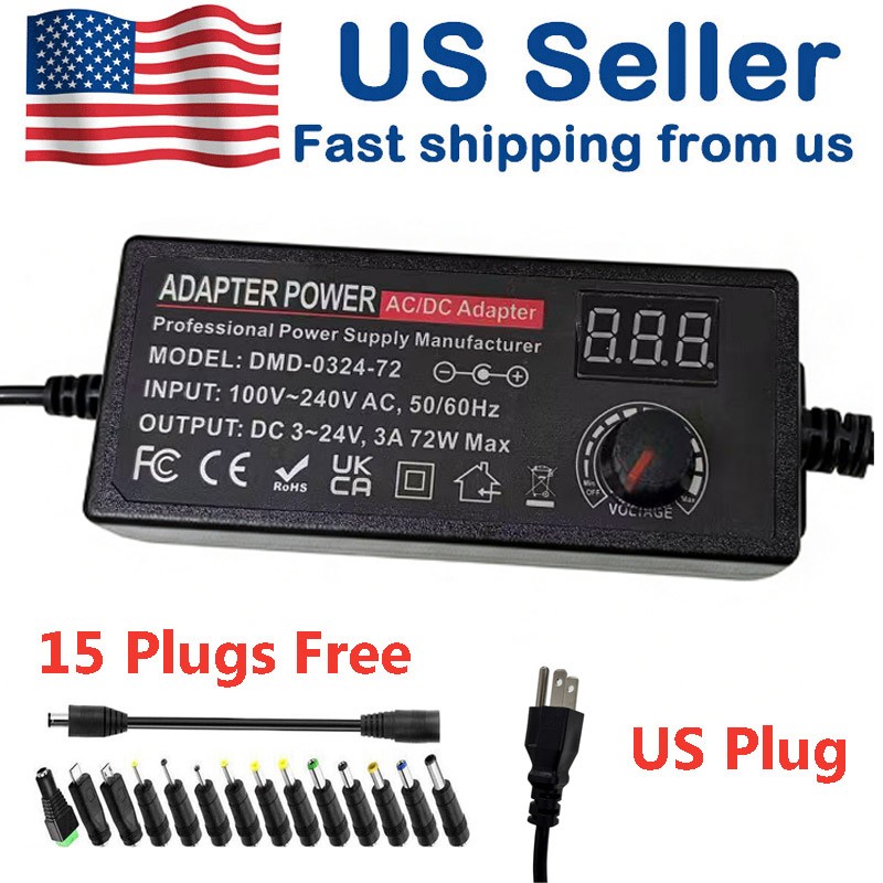 72W Power Supply DC 3V~24V Adjustable Variable Universal Switching AC/DC Adapter
