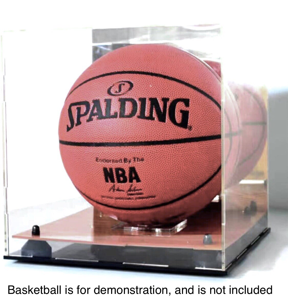 Full Size Basketball Display Case with Acrylic Wooden Court Base and Mirror Back