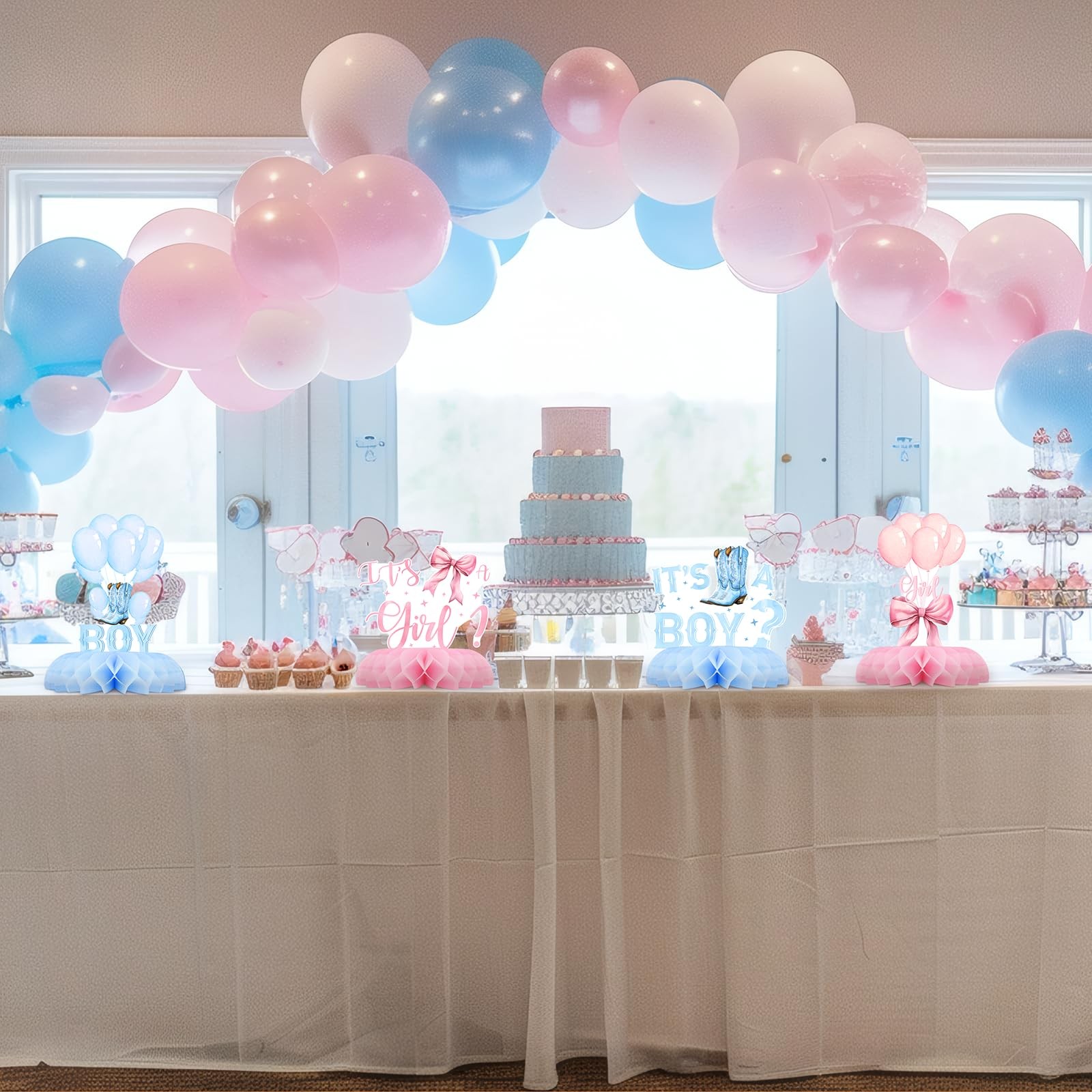 Bows or Boots Gender Reveal Table Centerpieces – 12PCS Pink and Blue Baby...