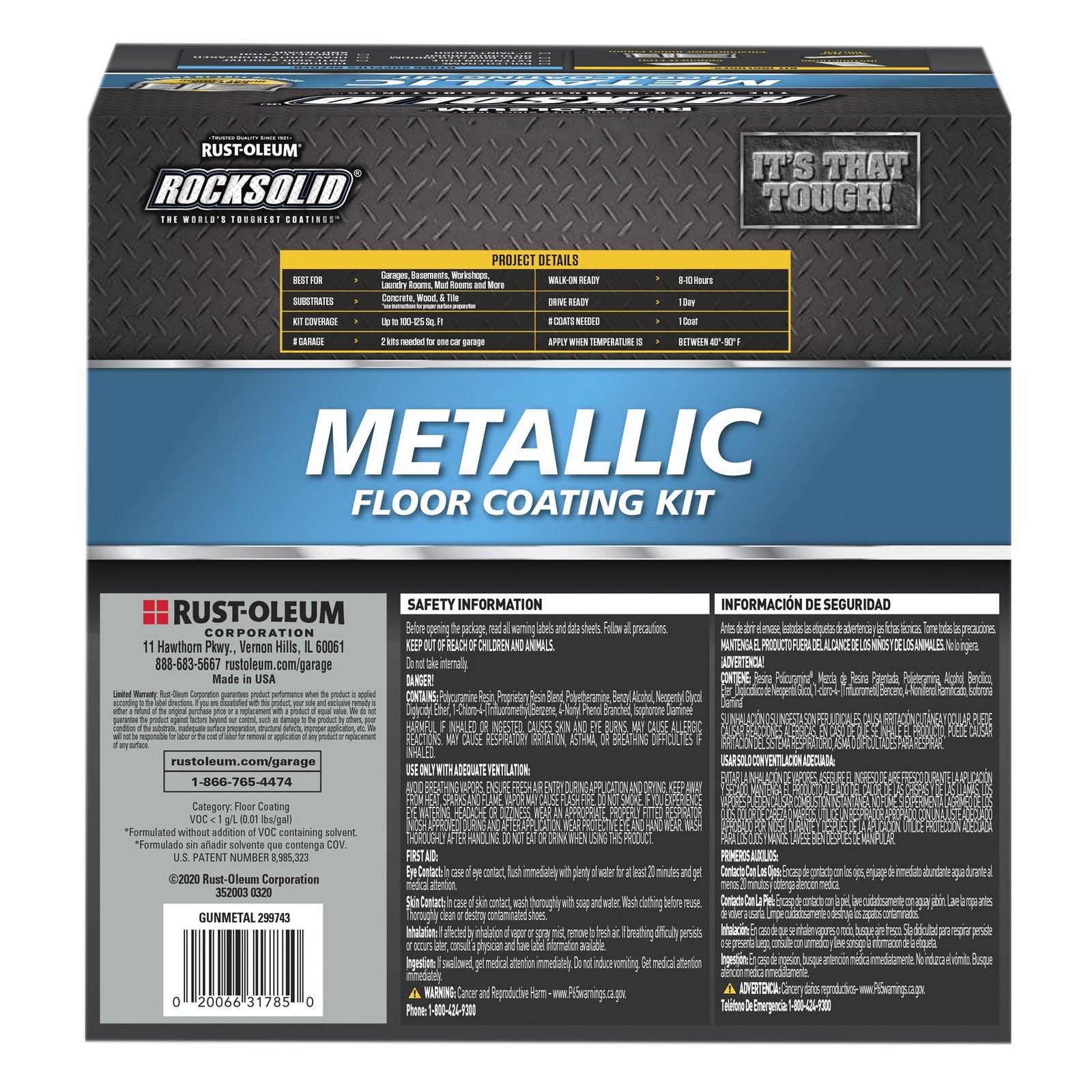 RockSolid Metallic Floor Coating Kit, Gun Metal, High Gloss, 80 Oz - 299743