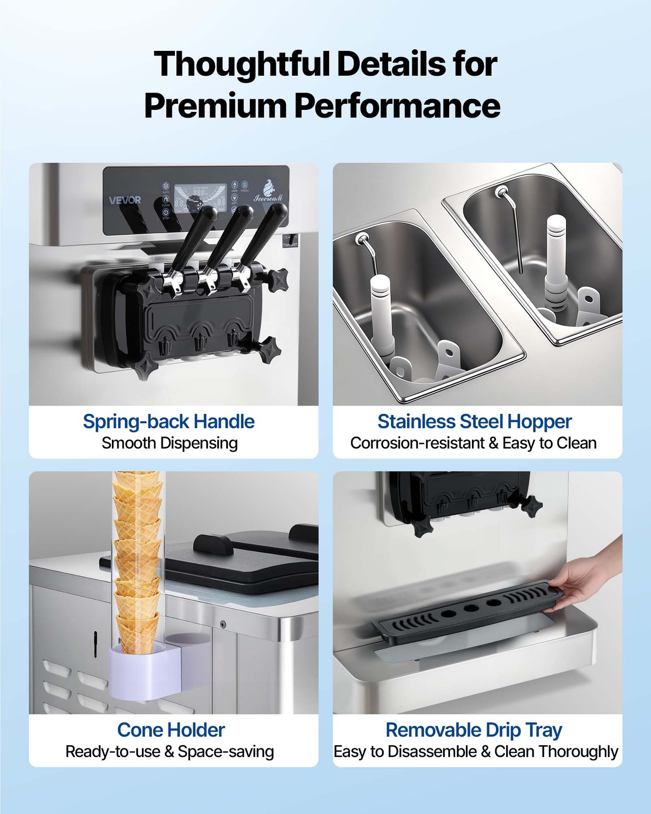 VEVOR Commercial Ice Cream Machine 2200W 3-Flavor Soft Serve Ice Cream Maker