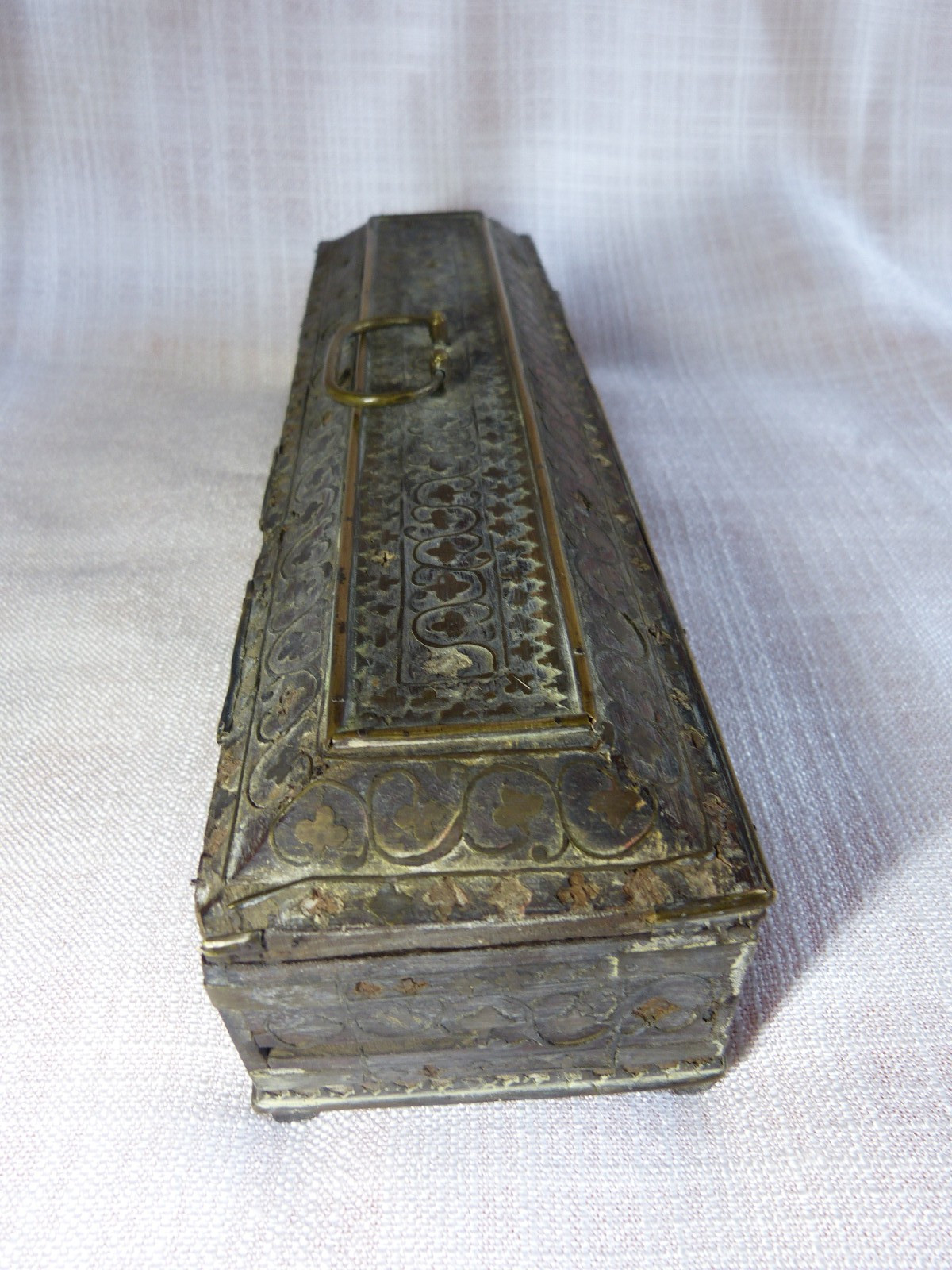 Boxset Antique Box Glove Antique Wooden 19 Century XIX ° Inlay Brass