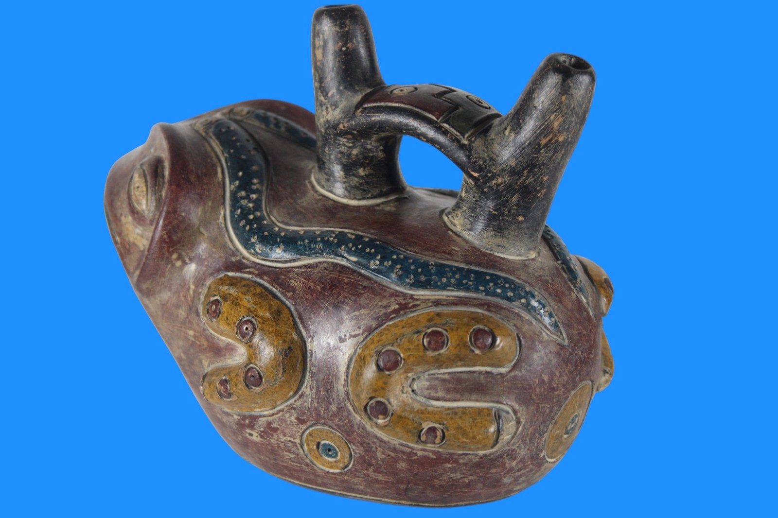Museum Replica of a Pre Columbian Paracas Artifact Peru Frog Stirrup Vessel 09