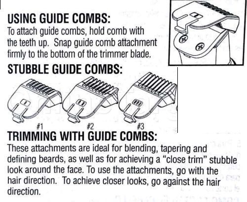 New Genuine Wahl OEM 3 Piece Beard Stubble Trimmer Guide Comb Set 9888L 9854L
