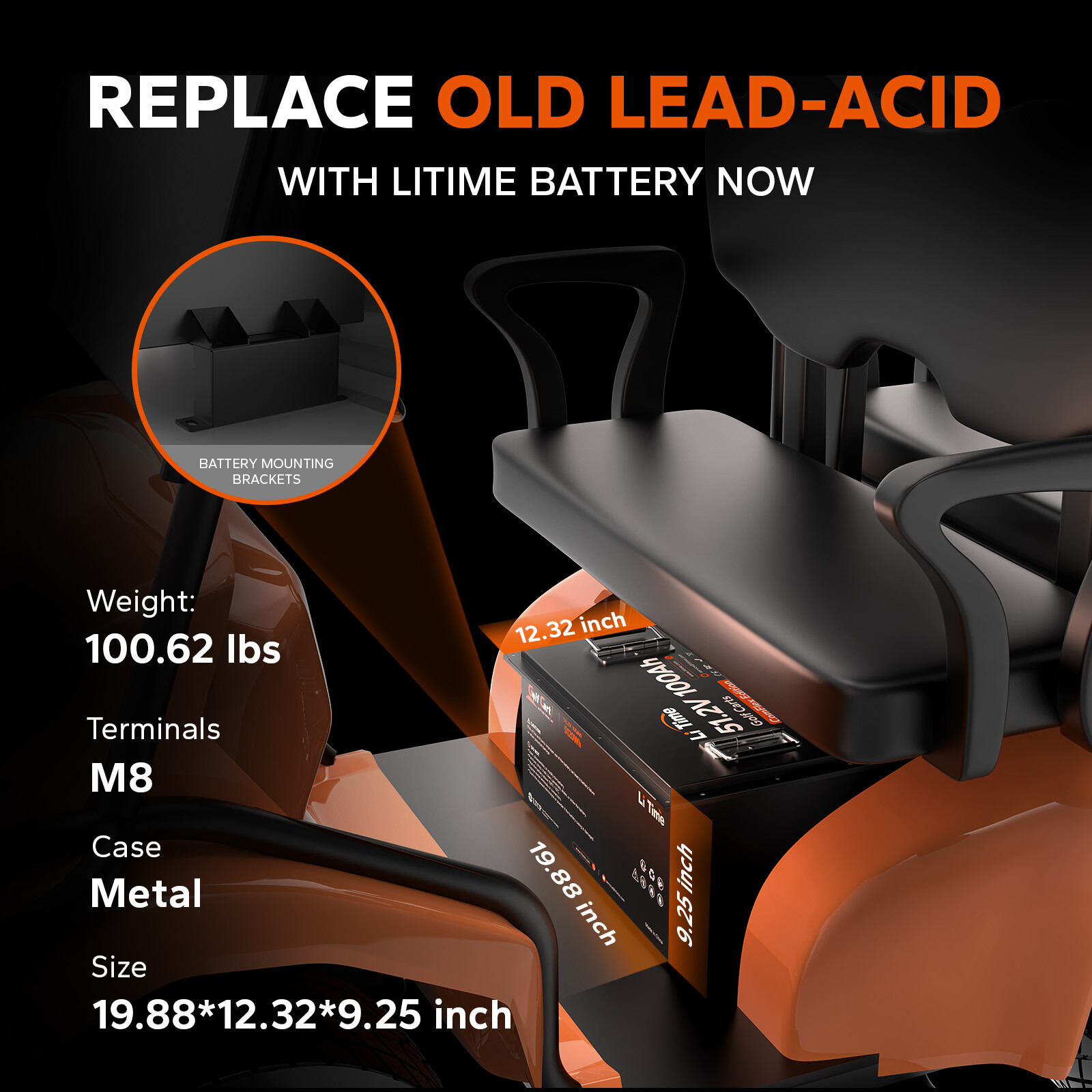 LiTime 48V 100Ah Golf Cart Lithium Battery +RS485 Communication Monitor+Charger