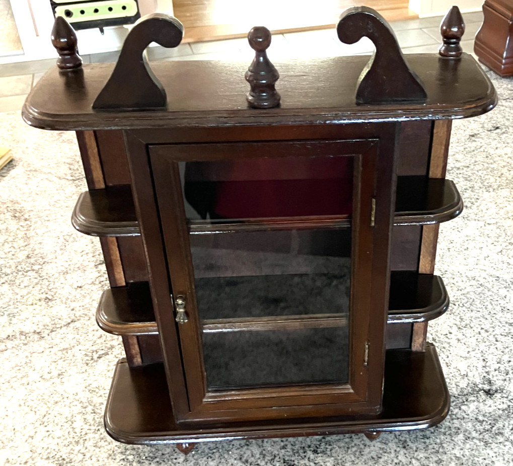 Vtg Display Curio Case Wall Mount/Free Stand Glass Door MCM 1960-70 Dark Walnut