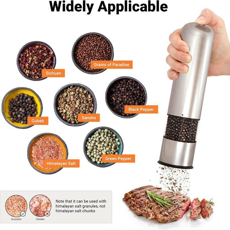 2PACK Adjustable Electric Salt Pepper Grinder Mill Shakers Set Stainless Steel✅