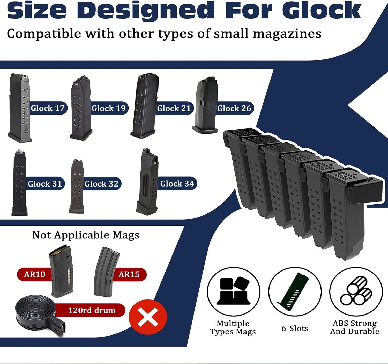 Magazine Holder for Glok 17 19 22 23 26 31 34. | Gun Safe Mag Storage Mount 2Pcs