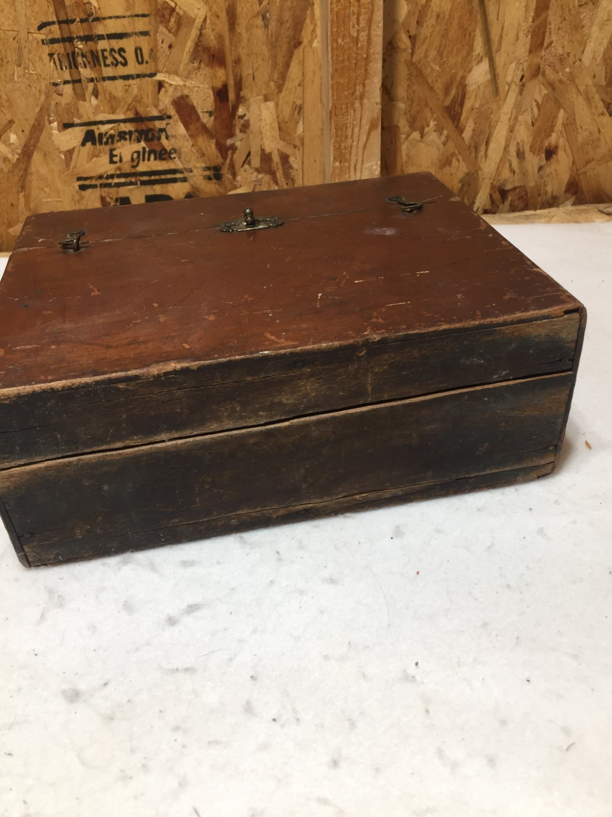 Antique Circa 1930s Hand Made Wood Chest 10" X 8" X 4" Top Compartment Lock