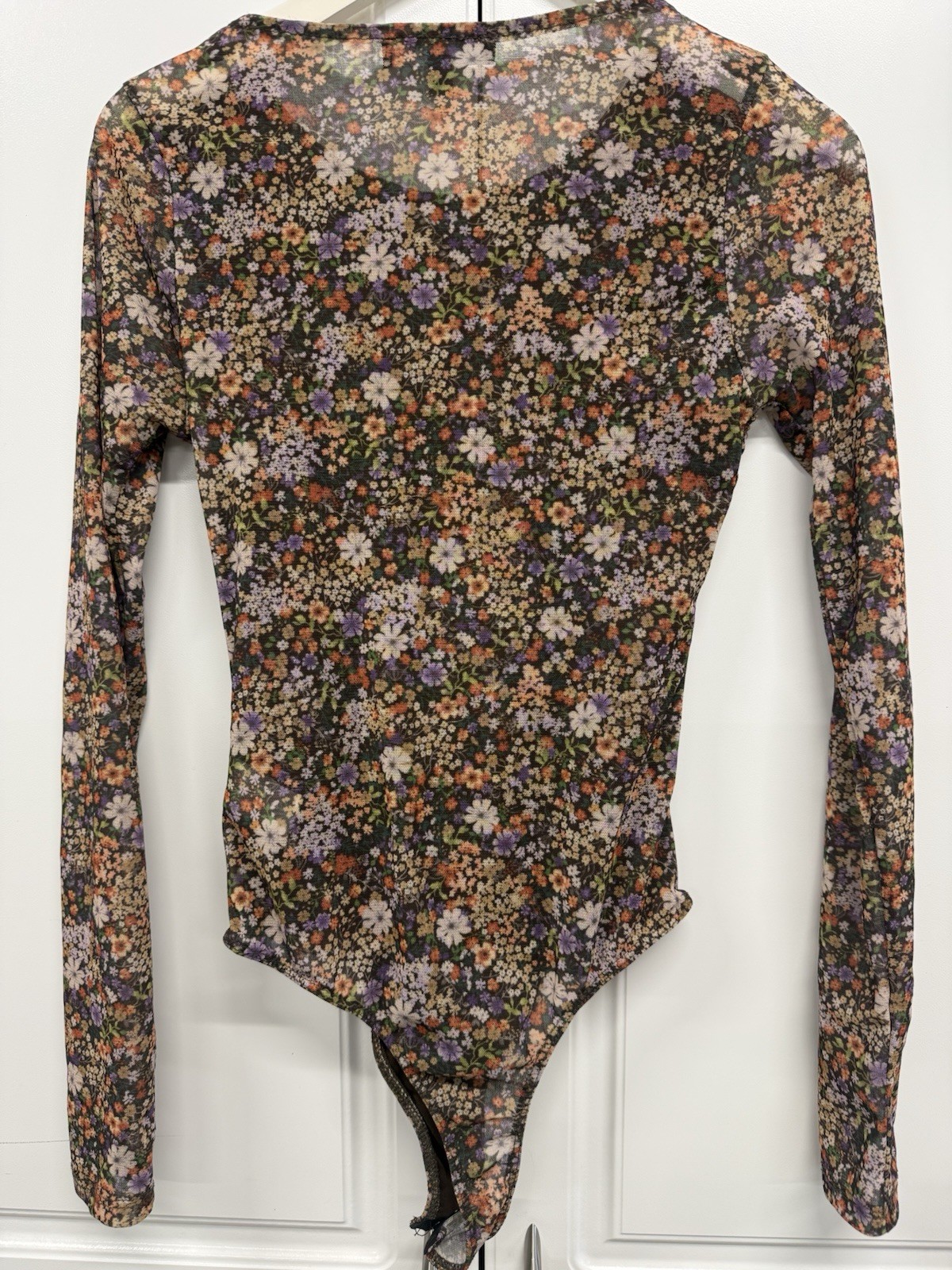 Lulus Whimsical Garden Fairy Goth Bodysuit Mesh Rutched Long Sleeve Size Small