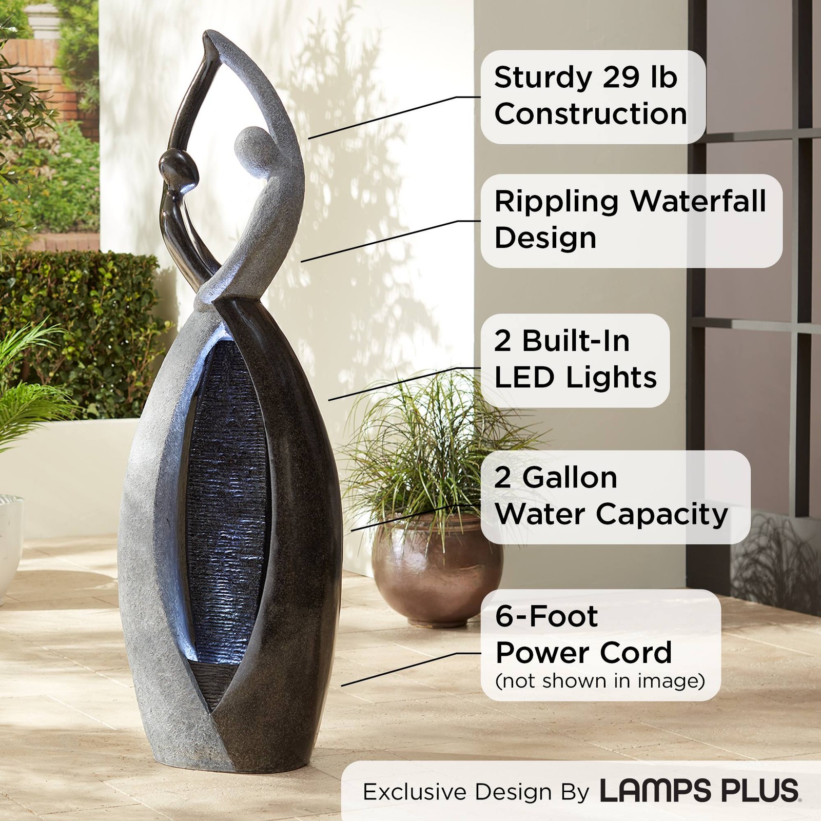 Modern Outdoor Floor Water Fountain with LED Light, 57-Inch
