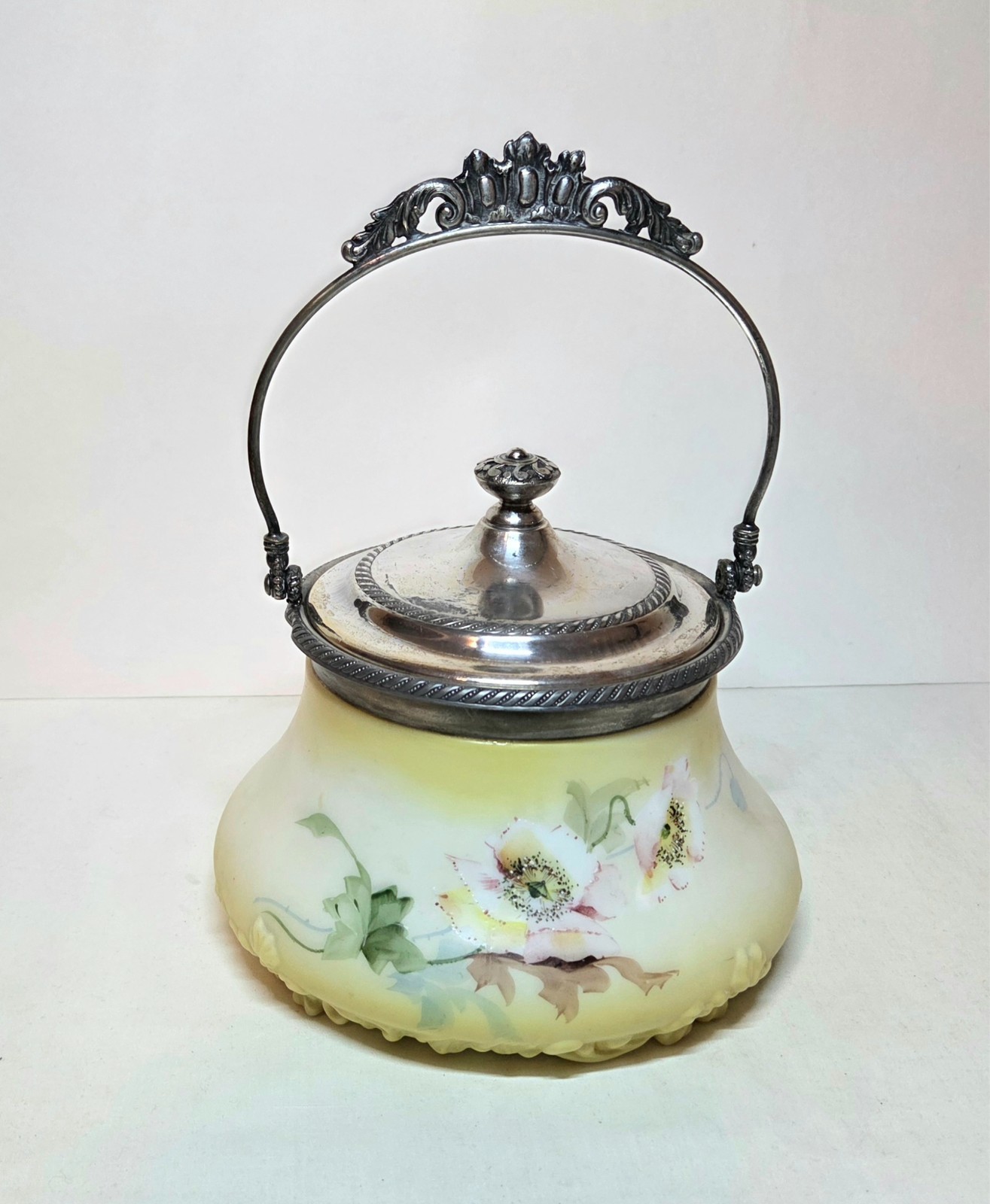 COOKIE or BISCUIT JAR SILVERPLATE HAND PAINTED PAIRPOINT