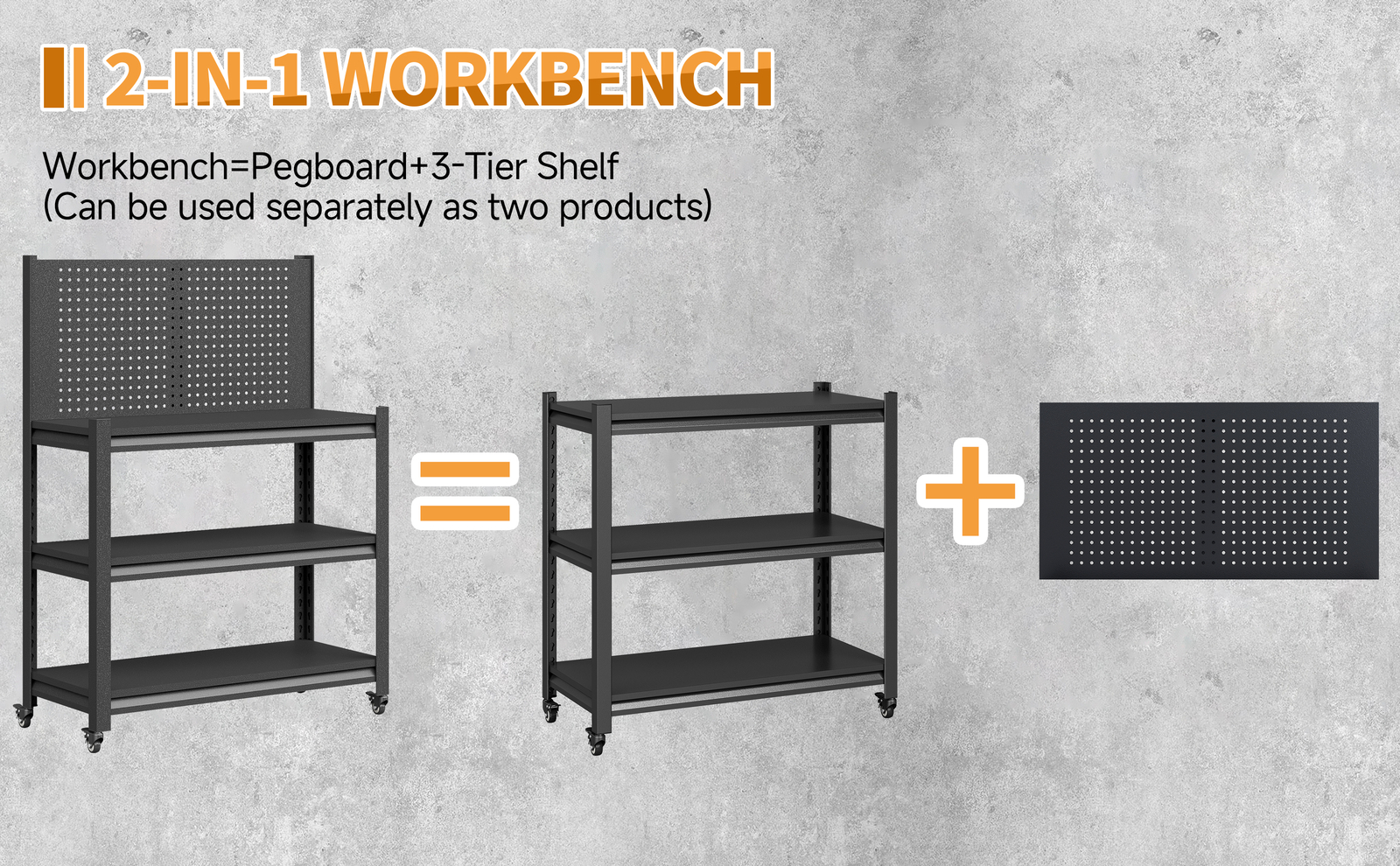 Tool Storage Workbench Rolling Shelving Steel Tool Rack Garage Shelves/ Pegboard