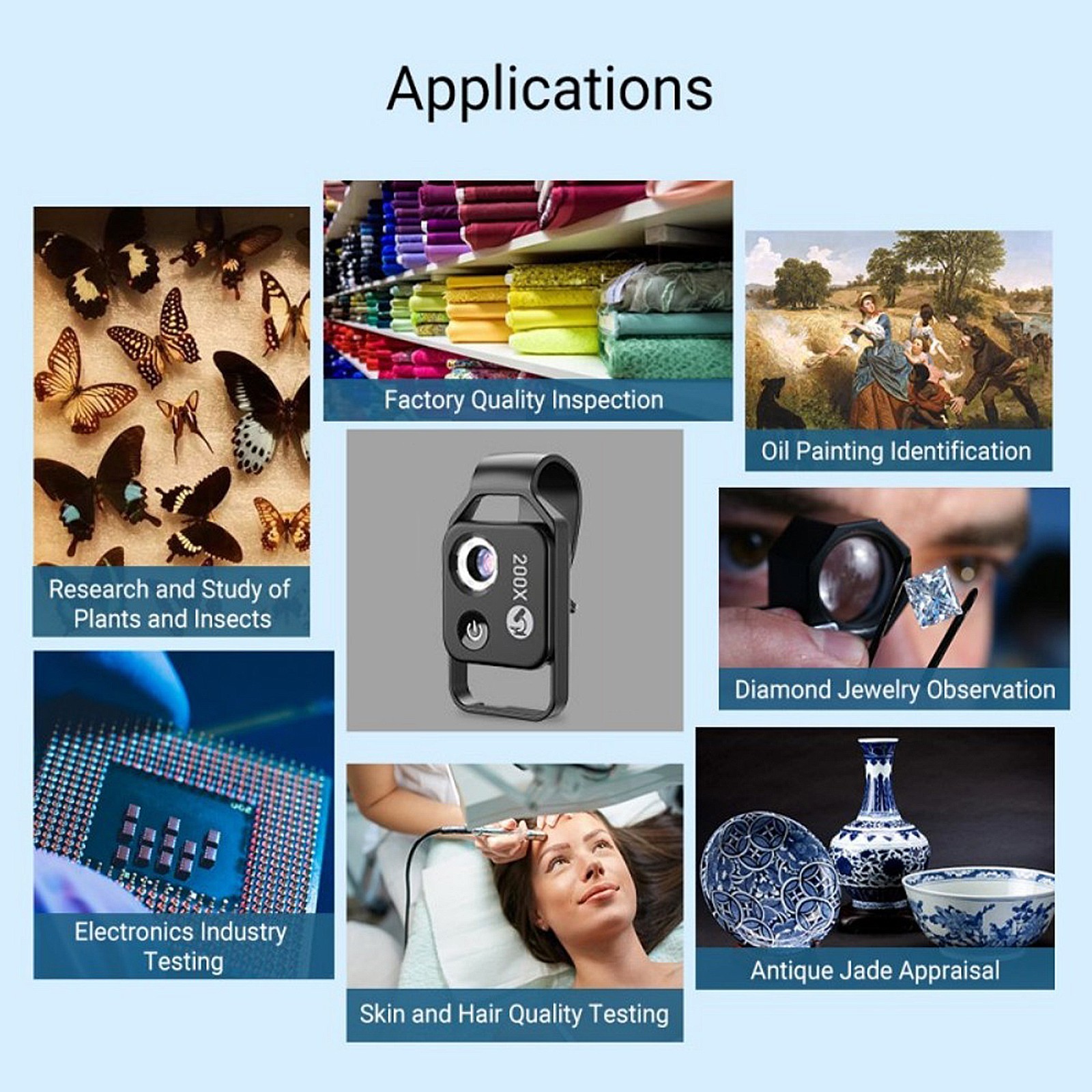 200X Phone Mini Pocket Microscope with LED Light/Universal Clip, Nano Zoom Porta