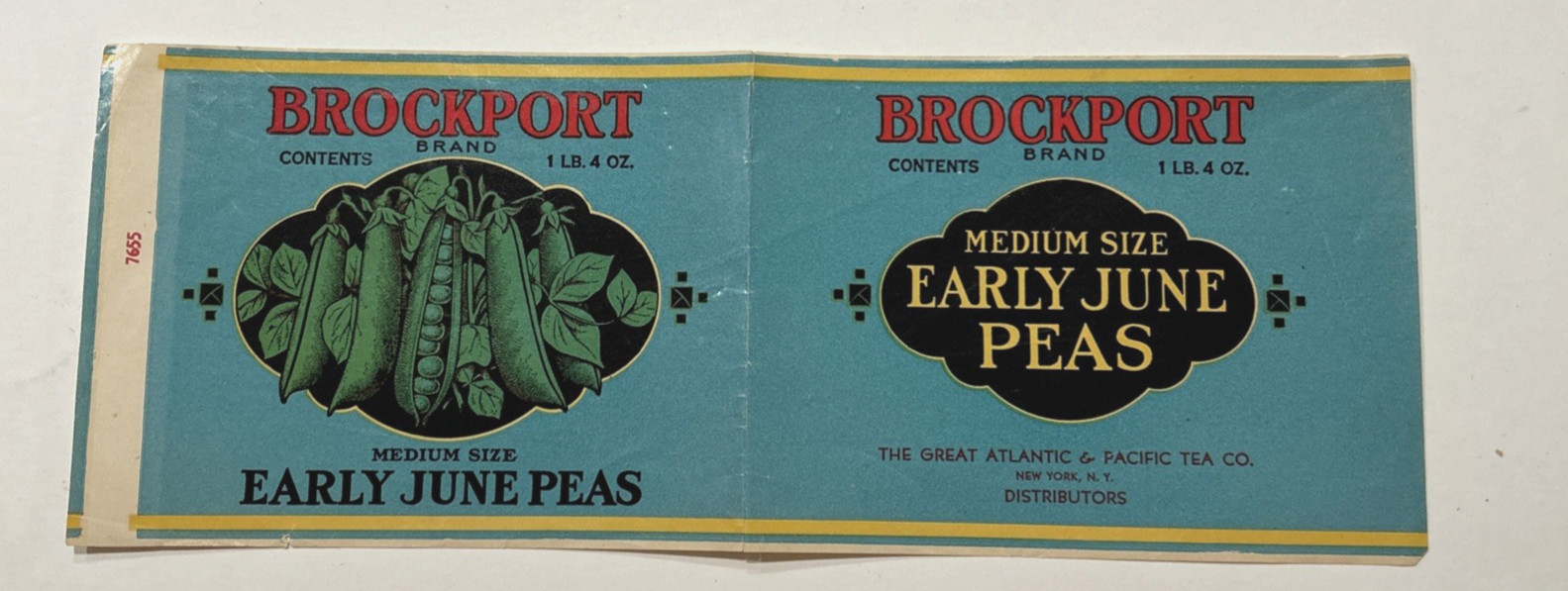 BROCKPORT Early June Peas Can Label Great Atlantic Pacific Tea Co. NEW YORK VTG