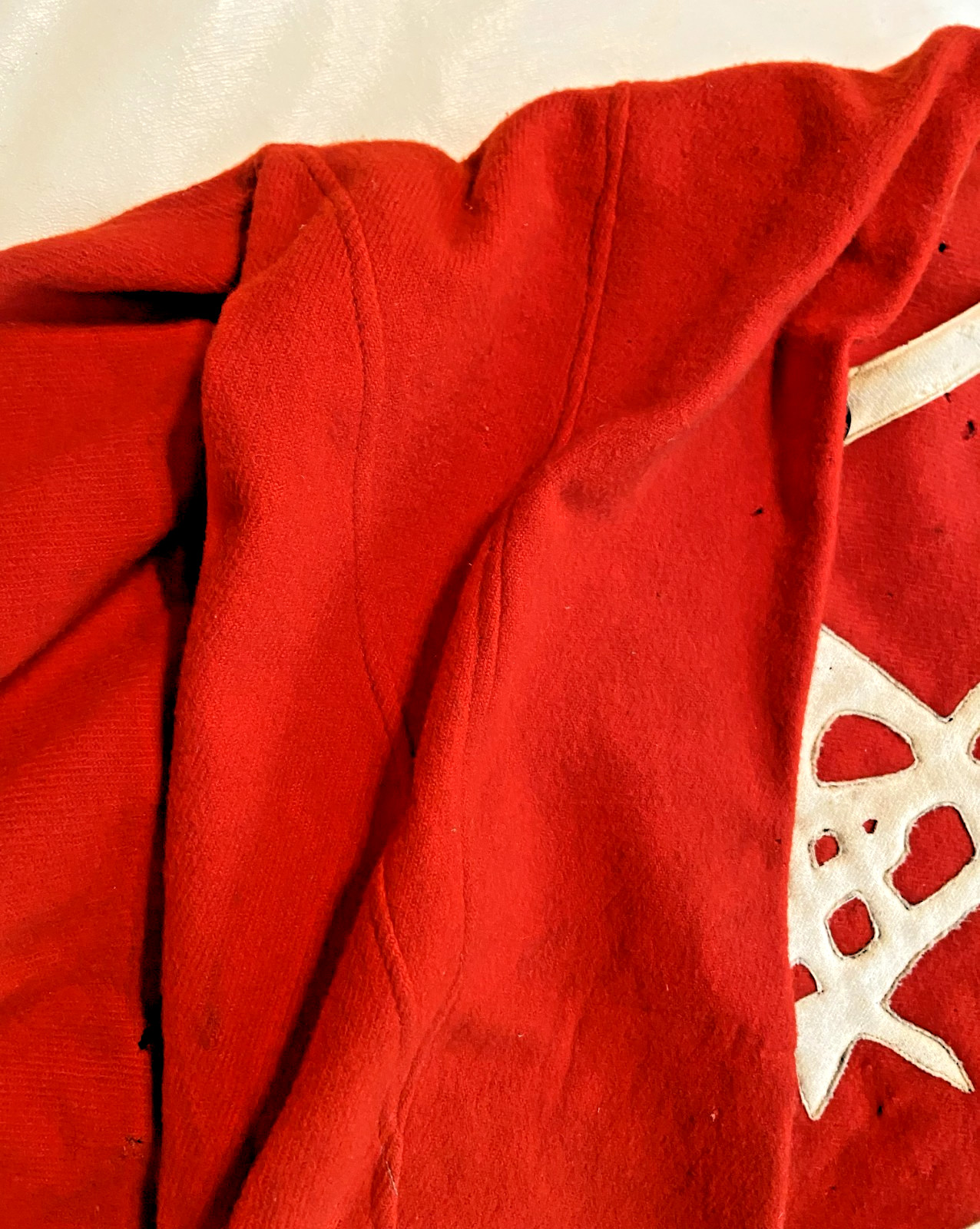 RARE FIND! 1880'S HEAVEY RED WOOL BASEBALL BIB TOP OR FIREMAN BIB TOP-CA7 LOGO