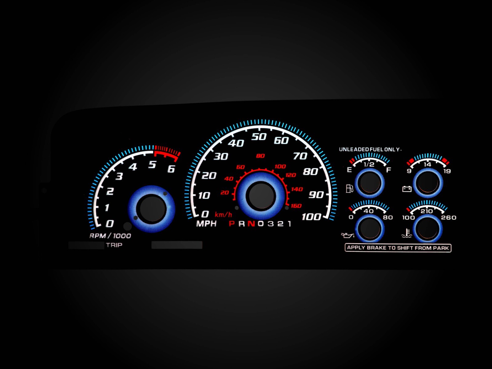 Blue Glow Gauge Black Overlay For 96-99 Chevy CK Truck Suburban Tahoe Cluster