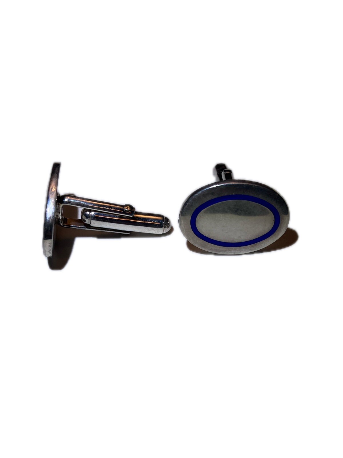 Silver blue enamel oval cufflinks Men’s