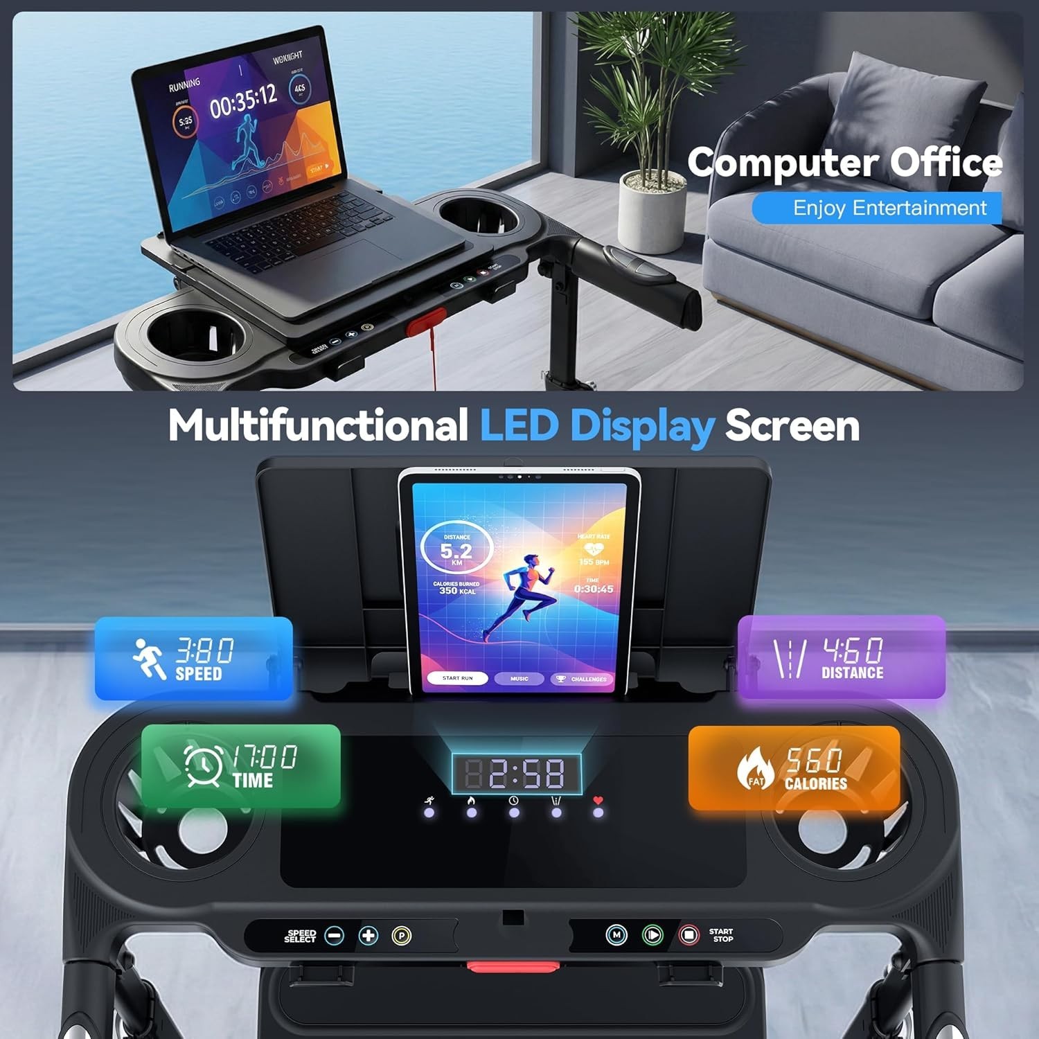 3.5HP Powerful Treadmill 15% Incline Walking Pad Quiet Walking Pad TreadmillGIFT