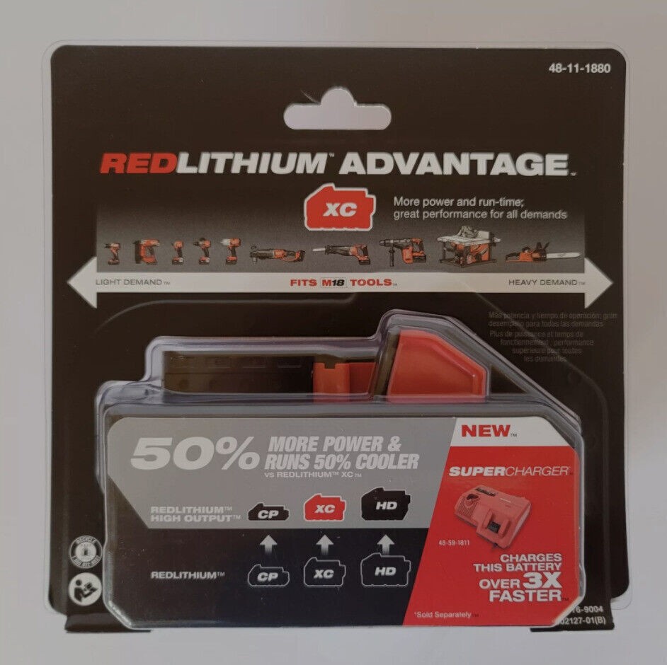 2pcs 18V Millwauukke 48-11-1880 M18 HIGH OUTPUT 8Ah XC8.0 Cordless Battery