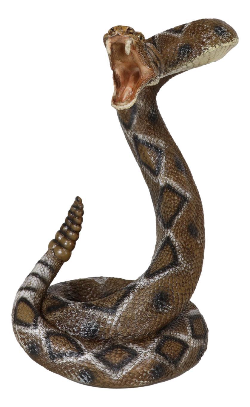 Realistic Attacking Coiled Diamondback Rattlesnake With Fangs Bared Figurine