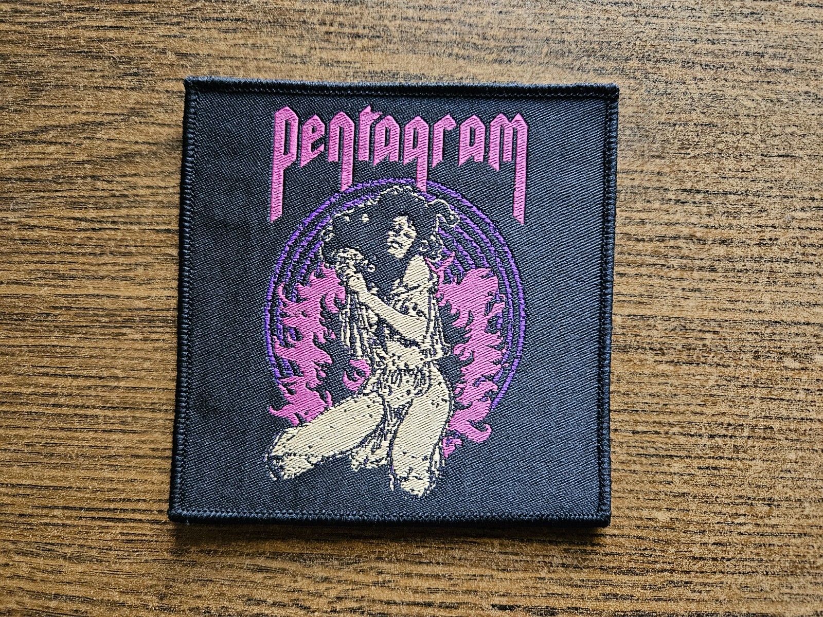 PENTAGRAM, SEW ON BLACK BORDER WOVEN PATCH