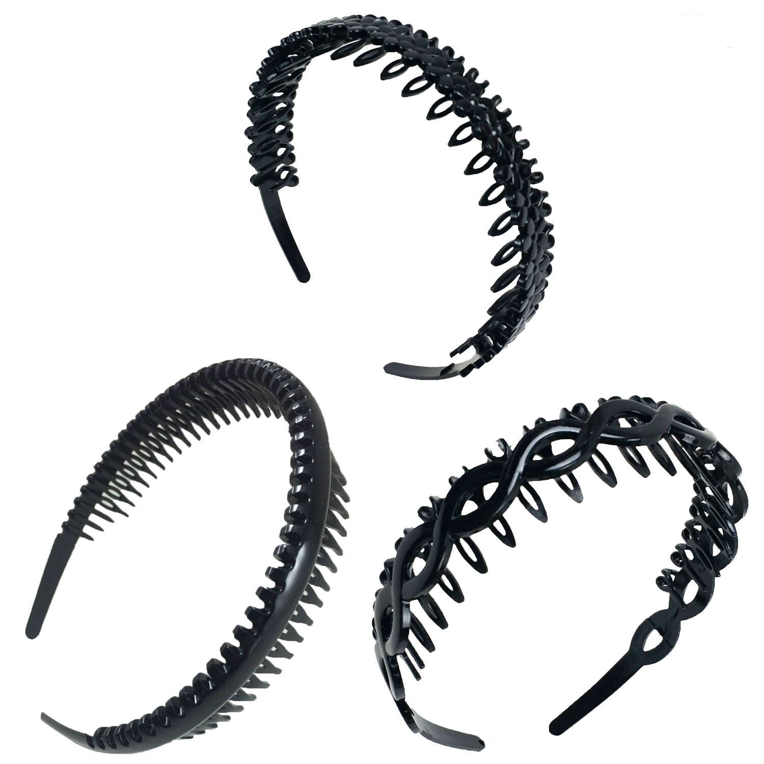 3 PCS Assorted Black Plastic Teeth Comb Headband Hairband Ladies Girl Fashion
