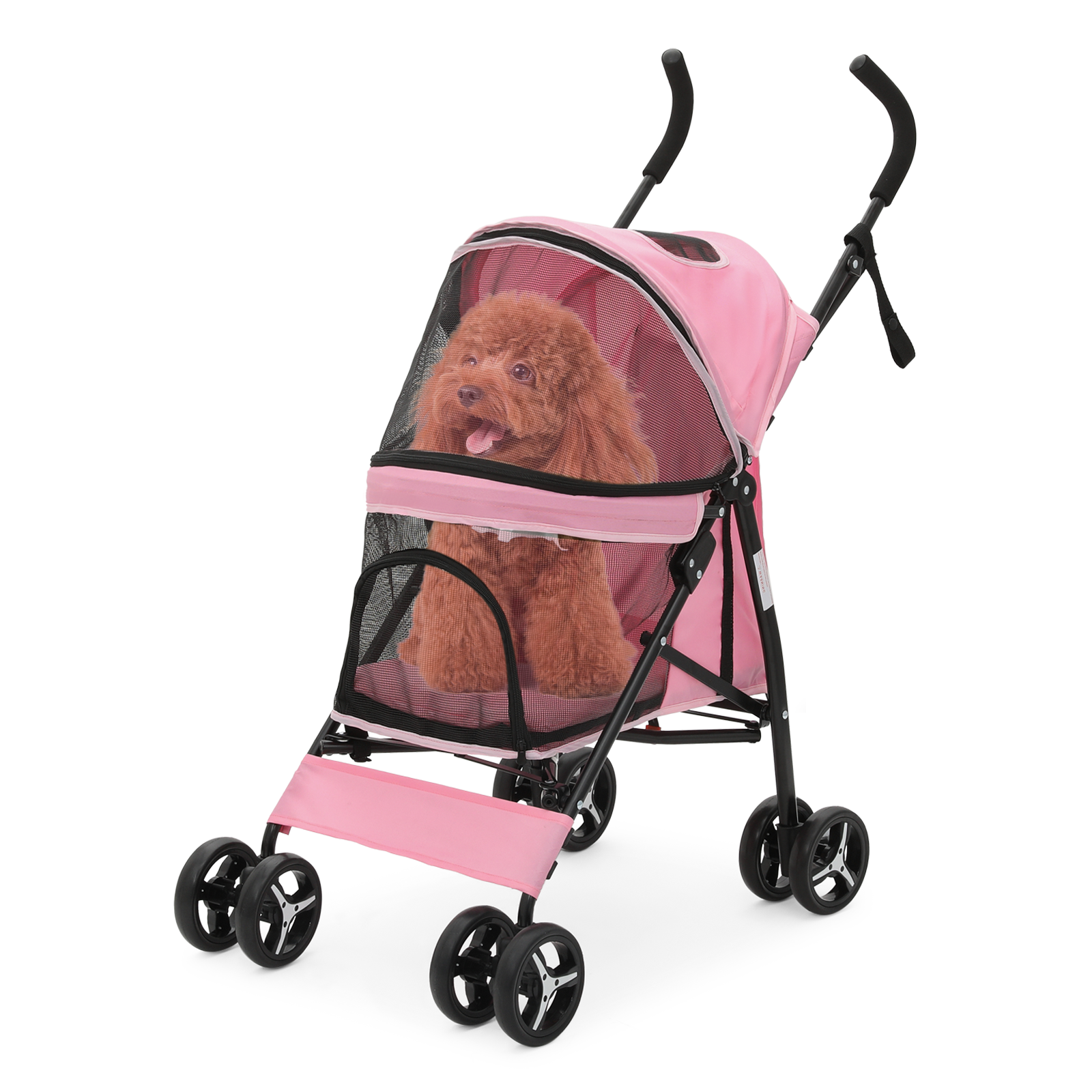 Foldable Pink Dog Stroller Adjustable Canopy Breathable Pet Travel Carrier Cart