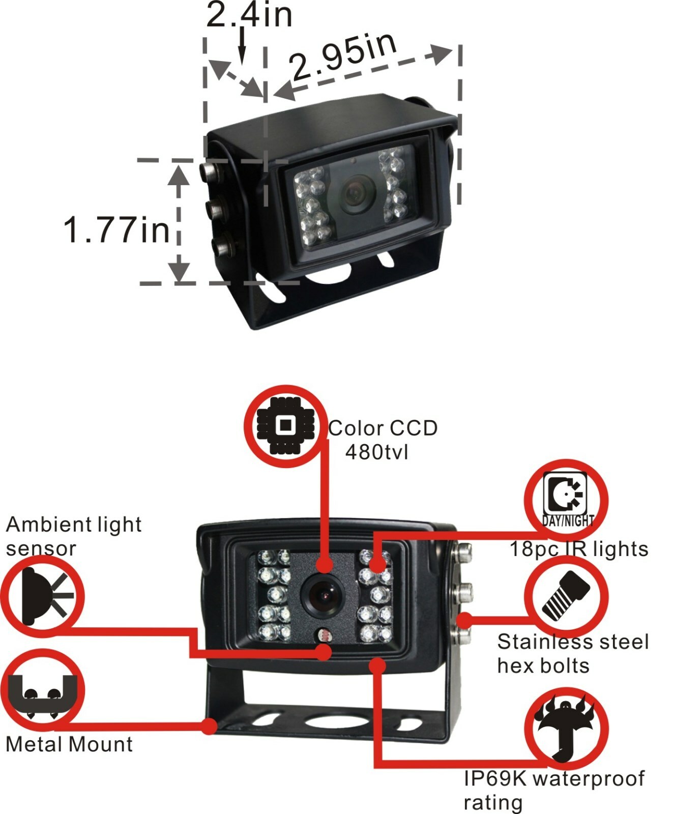 SUPER CLEAR AHD 1080P 7"REAR VIEW REVERSING BACKUP CAMERA SYSTEM CCTV SKID STEER