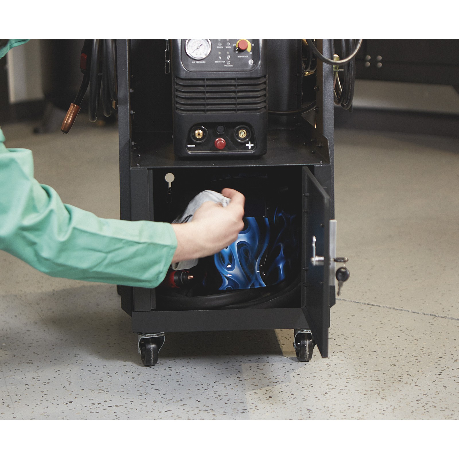 Klutch 2-Tier Welding Cart with Locking Cabinet, 31-1/2in.L x 16-1/8in.W x