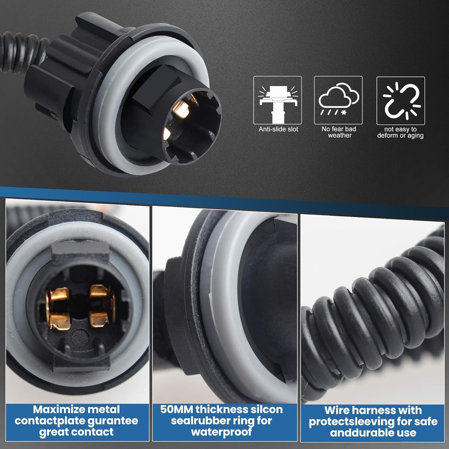 2 Pcs License Plate Light Socket Black Rear Lamp Wire Harness Assembly Compatibl