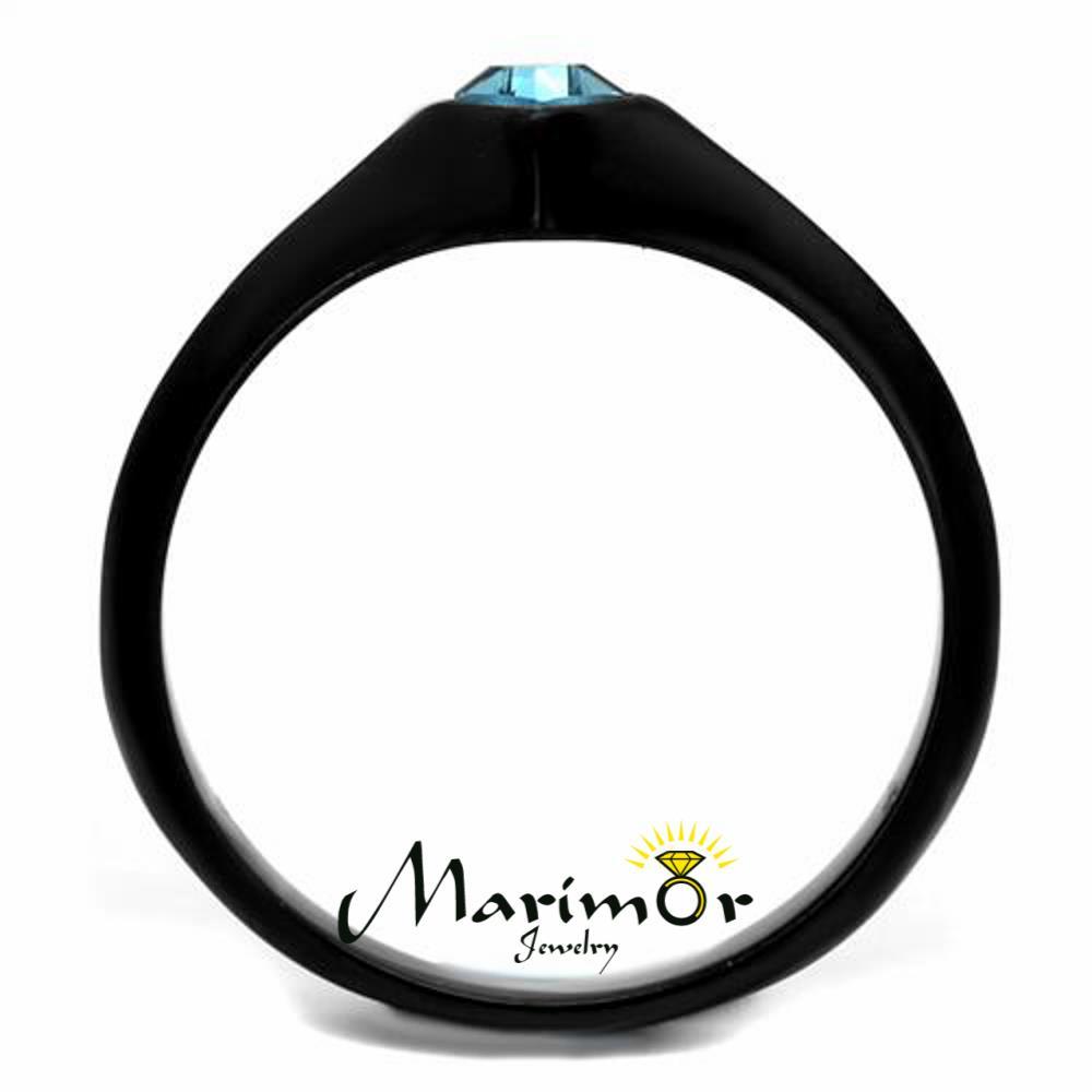 Women's Princess Cut Sea Blue CZ Stainless Steel Black Engagement Ring Size 5-10