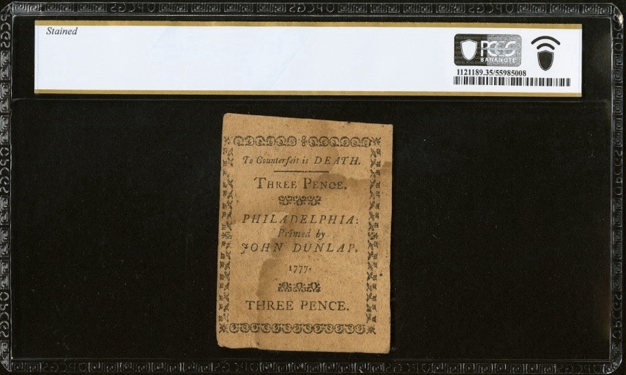 1777 PENNSYLVANIA Colonial Currency American Revolution Bank Note PA-209 PCGS 35