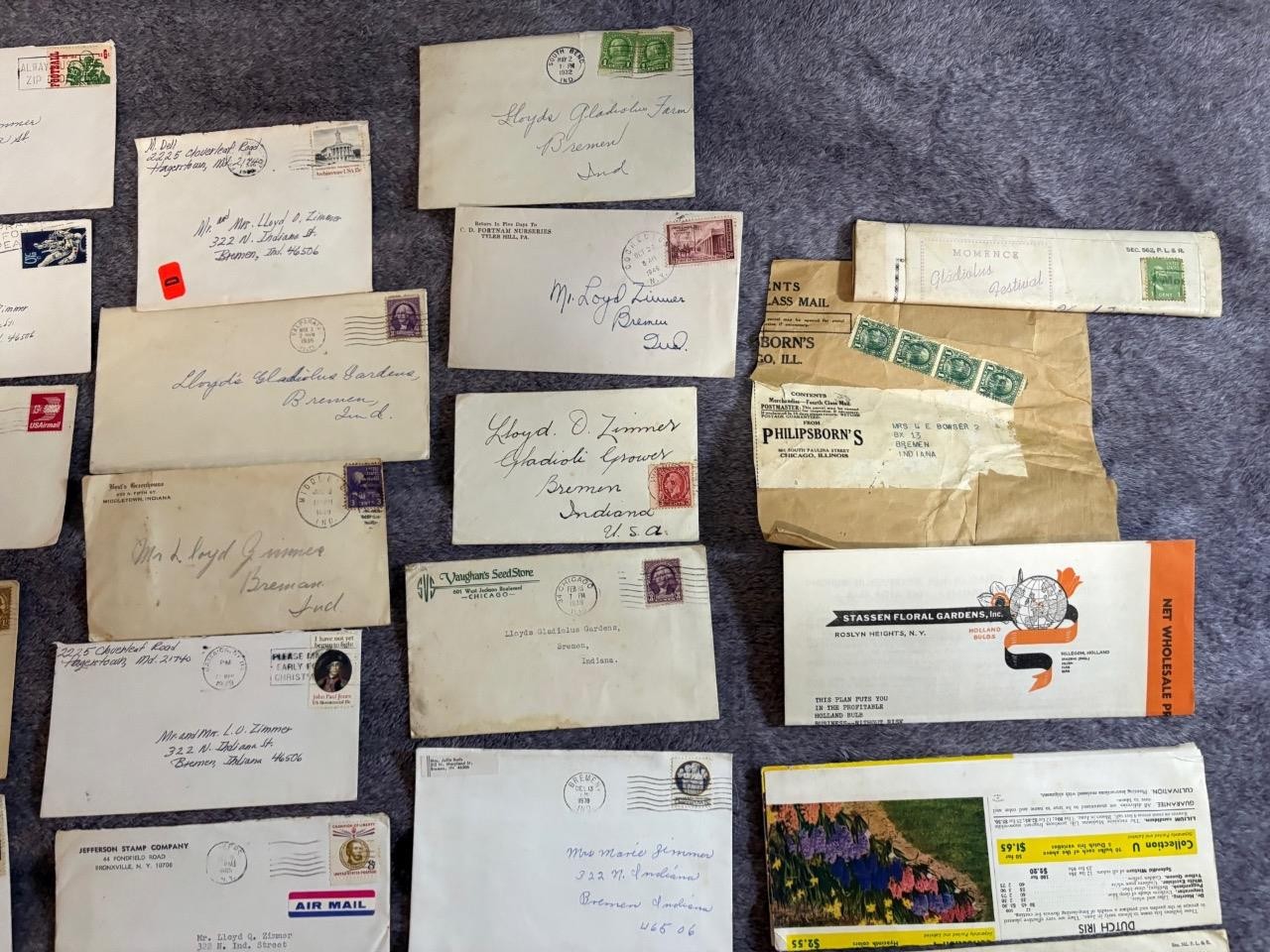 200+ Vintage Stamped Envelopes w/ Gladiolus Flower Gardens Related Letters