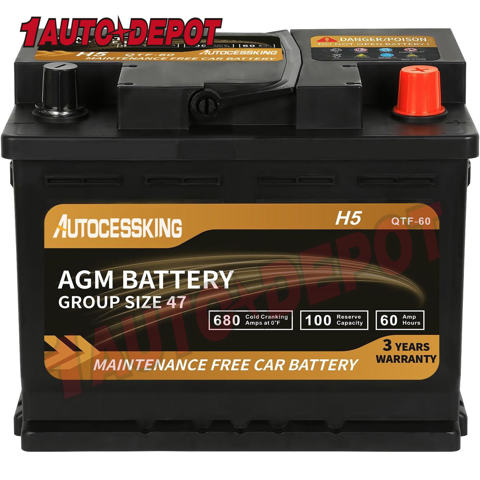 Autocessking Platinum AGM Battery Group 47 100RC 680CCA Automotive H5 Battery