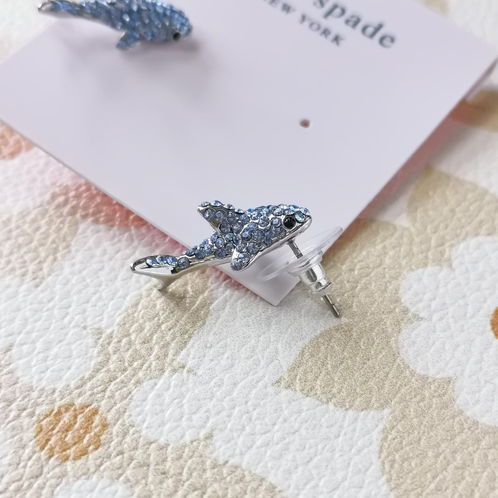 New Kate Spade California Dreaming Shark Silver Blue Stud Earrings