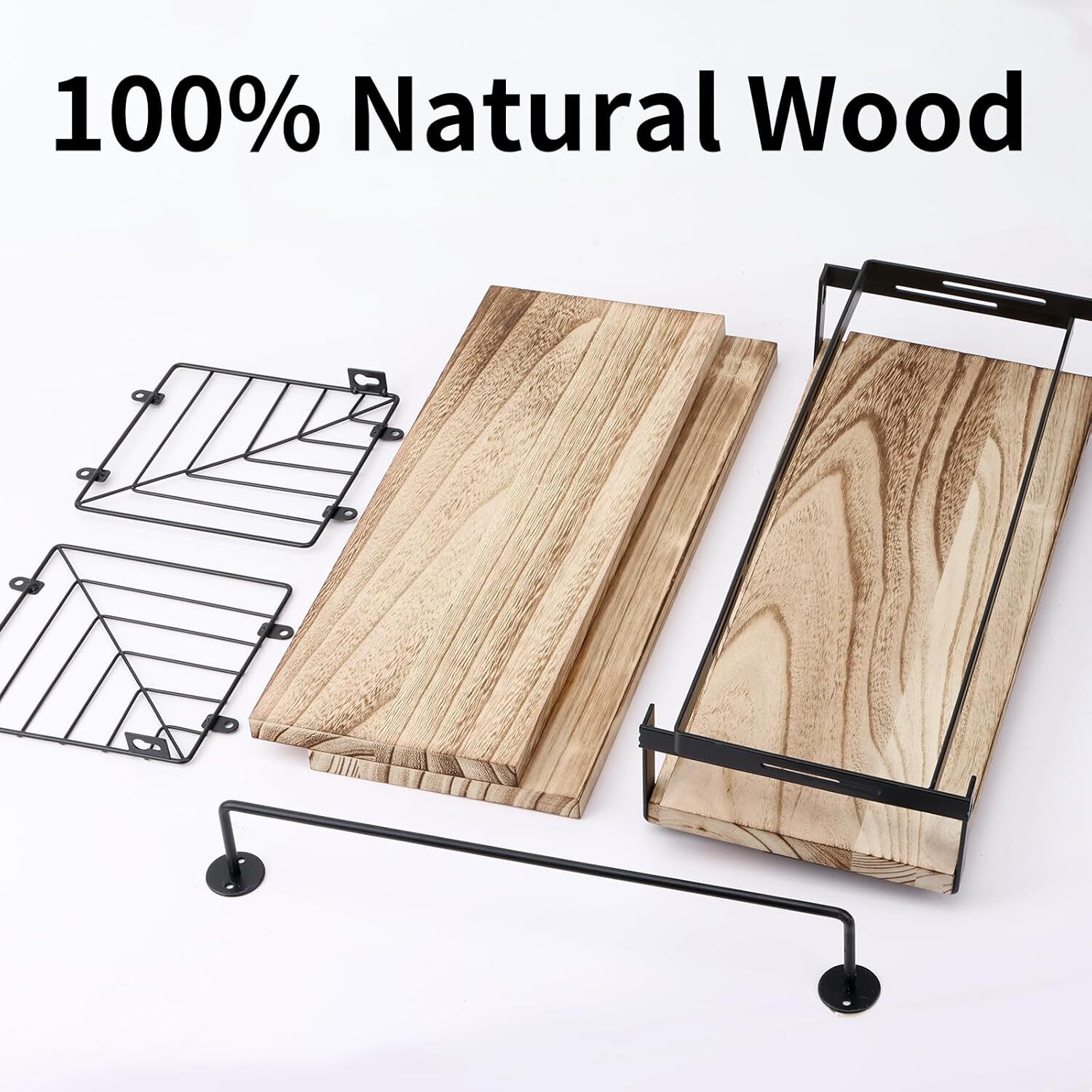 3+1 Floating Bathroom Shelves – Over Toilet Wall Mount w/ Towel Bar, Rustic